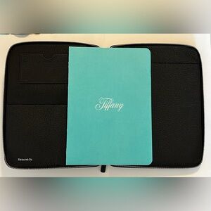 Tiffany & Co. Black Leather Handbook Zip Pouch With Tiffany Blue Notebook